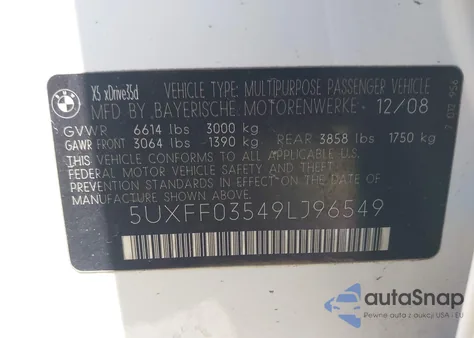 2009 BMW X5 xDrive35D из США, поврежденный, VIN 5UXFF03549LJ96549